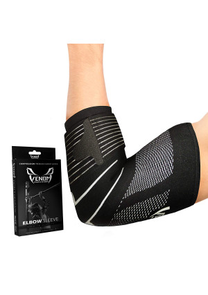 Venom Strapped Elbow Brace Compression Sleeve - Elastic Support, Tendonitis Pain, Tennis Elbow, Golfer's Elbow, Arthritis, Bursitis, Basketball, Baseball, Golf, Lifting, Sports, Men, Women