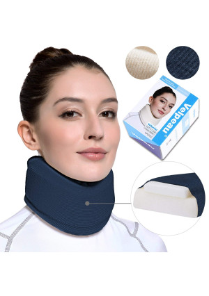 Neck Brace - Soft Cervical Collar - Double Layer Composite Medium-High Intensity Support for Vertebrae for Neck Pain - Can Be Used for Sleep, Travel, Flying, Working (Blue, Large)