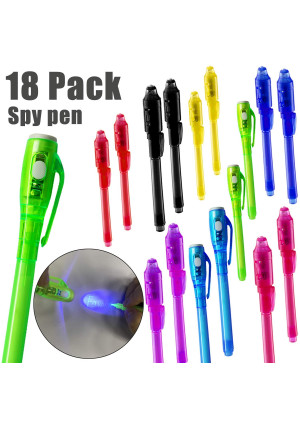 Invisible Ink Pen, Spy Pen Disappearing Ink Pen Marker Secret Spy Kid Message Writer UV Light Magic Marker Drawing Fun Activity Kids Party Favors Ideas Stock(18 Pack)