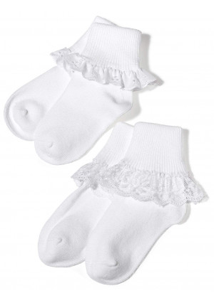 Jefferies Socks 2 Pack Eyelet Lace Trim And Lace Trim Sock - White/White