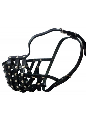 Secure Leather Mesh Basket Dog Muzzle #15 Black - Rottweiler (Circumference 13.5", Snout Length 4")