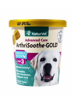NaturVet ArthriSoothe-GOLD Level 3, MSM and Glucosamine for Dogs and Cats, Advanced Joint Care Support Supplement with Chondroitin and Omega 3, Clinically Tested, Soft Chews, Made in the USA