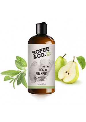 Sofee and Co. Natural Dog/Puppy Shampoo, White Pear - Clean, Moisturize, Deodorize, Detangle, Calm, Soothe, Soften, Normal, Dry, Itchy, Allergy, Sensitive Skin. Prevent Mattes. 16 oz