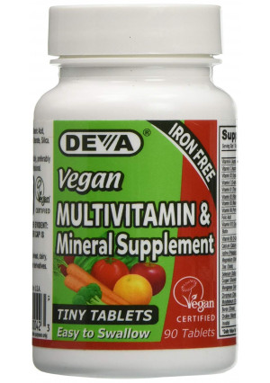 Deva Nutrition Vegan Tiny Iron Free Multivitamin Tablets, 90 Count (Packaging May Vary)