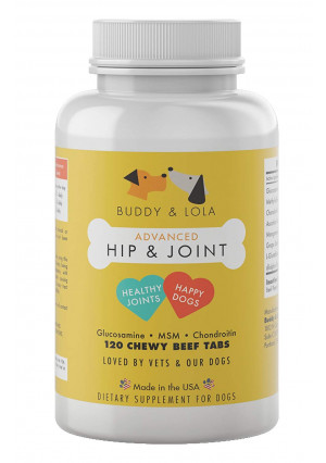Buddy and Lola Glucosamine for Dogs - 800mg Extra Strength Hip and Joint - 120 Chewable Joint Supplements with MSM for Mobility and Pet Joint Pain Relief
