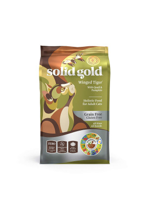 Solid Gold - Winged Tiger - Real Quail and Pumpkin - Grain-Free and Gluten-Free - Holistic Sensitive Stomach dry cat food for Adult and Senior Cats