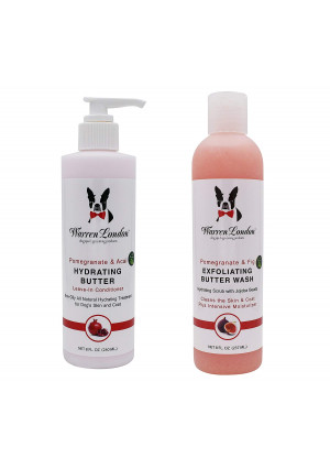 Warren London Combo Pack: (1) Exfoliating Butter Wash, Pomegranate and Fig, Moisturizing Dog Shampoo, 8 Oz, and (1) Hydrating Butter, Pomegranate and Acai, Leave-in Conditioner for Dogs, 8 Oz