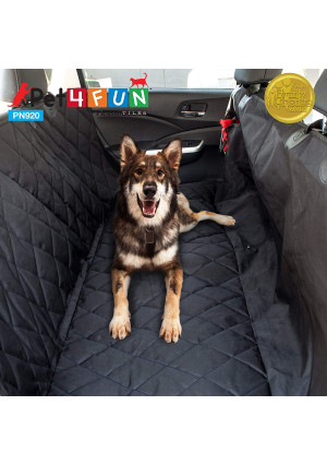 PicassoTiles PET4FUN PN920 Waterproof Hammock Convertible 53" x 58" Pet Dogs Seat Cover for Cars, Trucks, SUVs w/ 8" Side-Flap Extensions, Non-Slip Rubber Backing, Easy Access Seatbelt Opening -Black