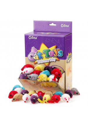 Chiwava 4.1'' Furry Cat Toy Mice Rattle Small Mouse Kitten Interactive Play Assorted Color