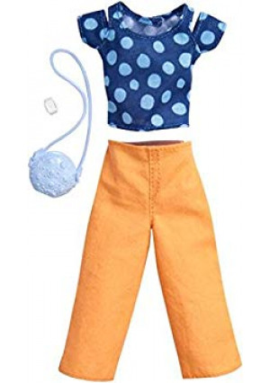 Barbie Fashions Complete Look Blue Polka Dot Top and Peach Pants Set
