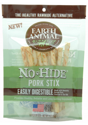 Earth Animal No Hide Pork Chews Stix Dog Treats 10 Pieces