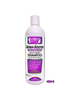 Lively Pets Derma-Soothe Mega Moisturizing Aloe and Oatmeal Shampoo for Dogs; Soap Free Hypo-Allergenic Dog Shampoo - for Dogs and Cats with Dry, Itchy, Skin and Allergies - Pina Colada Scented