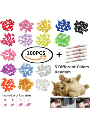 VICTHY 100 PCS Soft Pet Cat Nail Caps Cats Paws Grooming Nail Claws Caps Covers of 5 Kinds 5Pcs Adhesive Glue