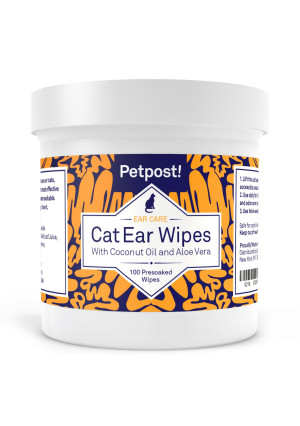 Petpost | Pet Ear Cleaner Wipes for Dogs and Cats - 100 Ultra Soft Cotton Pads in Coconut Oil Solution - Treatment for Irritation - Dog and Cat Ear Mites and Pet Ear Infections