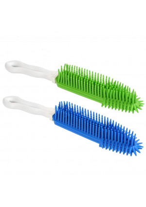 [2Pcs] Pet Hair Remove Brush, Best Car and Auto Detailing Brush Portable Dogs Cats HairandLint Remover Brush Rubber Massage Brush for CarandAuto Furniture, Carpet, Clothes, Leather (Blue and Green)