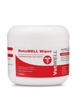 KetoWELL Chlorhexidine Wipes with Ketoconazole for Dogs and Cats Antifungal, Antibacterial and Antiseptic Medicated Pet Wipes for Hot Spots, Ringworm, Yeast, Fungal Infections, Acne and Pyoderma - 50 Count