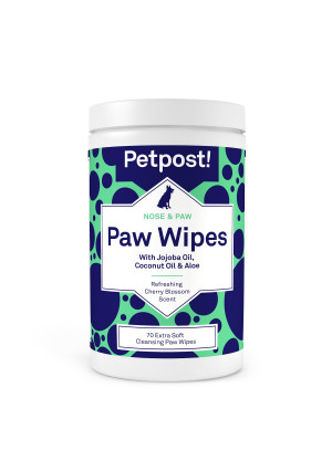 Petpost | Paw Wipes for Dogs - Cleans and Soothes Itchy Dog Paws - 70 Ultra Soft Large Cotton Pads in Coconut Oil, Jojoba Oil, and Aloe Cleaner