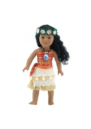 Emily Rose 18 Inch Doll Clothes | Princess Moana-Inspired 6 Piece Doll Outfit, Including Heart of Te Fiti Necklace and Headband! | Fits 18" American Girl Dolls