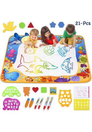 Toyk Aqua Magic Mat - Kids Painting Writing Doodle Board Toy - Color Doodle Drawing Mat Bring Magic Pens Educational Toys for Age 1 2 3 4 5 6 7 8 9 10 11 12 Year Old Girls Boys Age Toddler Gift