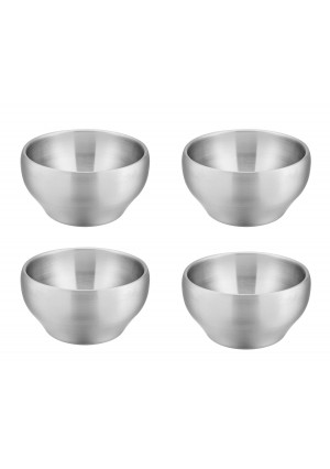 Bowls for Kids Toddlers, E-far Double-Deck SUS304 Stainless Steel Bowls for Baby Children, Healthy and Matte Finish, Insulated and Shatterproof - Set of 4