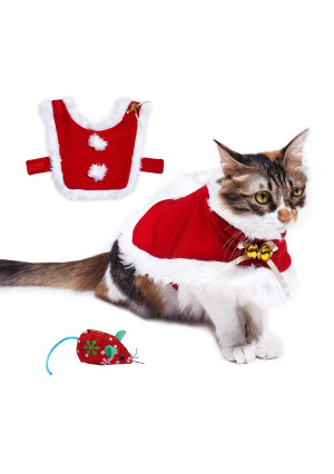 Cat Christmas Costume, Adjustable Pet Cat Santa Clothes Cloak with Bells, Puppy and Cat Xmas Claus Costumes Apparel Party Clothing Cape for Small Dogs and Cats Cosplay (Cat Christmas Costume, Red)