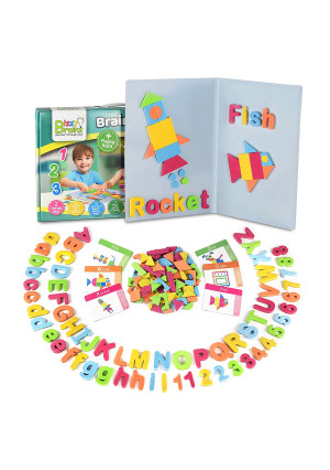 Magnetic Letters and Patterns Set |Educational Toy with 400 Foam Pieces + 38 Idea Cards | Imagination Learning Game for Kids, Learn ABC, Spelling, Counting, Puzzles, Fine Motor Skills