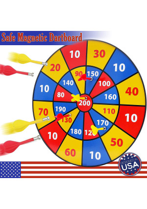 BETTERLINE Kids Magnetic Dartboard Set - Colorful 16 Inch Dart Board with 6 Magnet Darts for Kids and Adults, Gift for Game Room, Office, Man Cave and Home