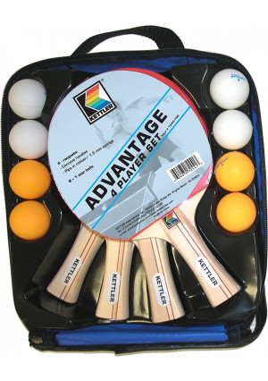 Kettler Advantage Indoor Table Tennis Bundle: 4 Player Set (4 Rackets/Paddles and 8 Balls)