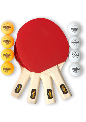 JOOLA Hit Set Bundle - Ping Pong Set for 4 Players - Includes 4 Pack Premium Ping Pong Paddles, 8 Table Tennis Balls, 1 Carrying Case - Each Racket is Designed to Optimize Spin and Control