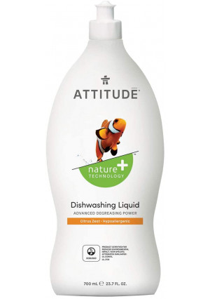 ATTITUDE Dish Detergent, Plant-Based, Hypoallergenic, Eco-Friendly, 23.7-Fl.Oz.