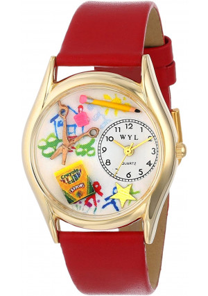 Whimsical Watches Women's C0640004 Classic Gold Preschool Teacher Red Leather And Goldtone Watch