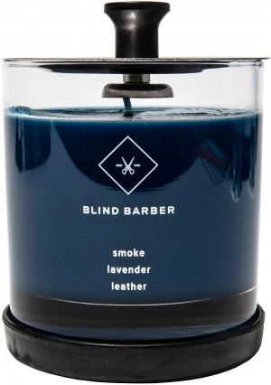 Blind Barber Tompkins Scented Candle - Long Lasting Soy Wax Man Candle in Barber Style Glass Jar with Notes of Leather, Smoke and Lavender - 40 Hour Burn Time (6.2 Ounce)