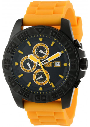 CAT WATCHES Men's PN16920124 DPS Multi-Function Black and Yellow Analog Dial Black Rubber Strap Watch