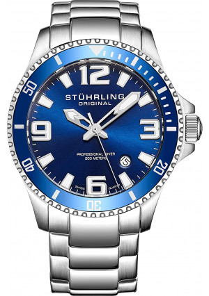 Stuhrling Original Mens Analog Dive Watch - Sports Watch Water Resistant 100 Meters - Watches for Men Aqua-Diver Stainless Steel Link Bracelet Mens Watches Collection