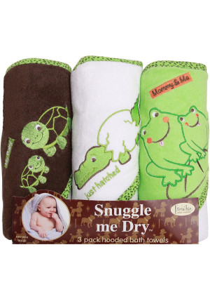 Frenchie Mini Couture Frog/Alligator/Turtle Hooded Bath Towel Set, 3 Pack