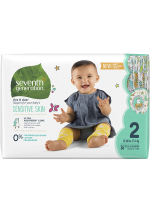 Seventh Generation Baby Diapers for Sensitive Skin, Animal Prints, Size 2, 36 Count