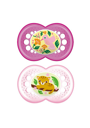 MAM Crystal Pacifier (2 pack, 1 Sterilizing Pacifier Case), Pacifiers 6 Plus Months, Baby Girl Pacifier, Best Pacifiers for Breastfed Babies, Designs May Vary
