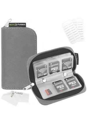 Memory Card Case - Fits up to 22x SD, SDHC, Micro SD, Mini SD and 4X CF - Holder with 22 Slots (8 Pages) - for Storage and Travel (Grey)