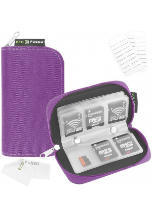 ECO-FUSED Memory Card Case - Fits up to 22x SD, SDHC, Micro SD, Mini SD and 4X CF - Holder with 22 Slots (8 Pages) - for Storage and Travel (Purple)