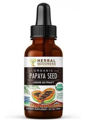 Papaya Seed Liquid Extract  100% Pure USDA Organic  Non-GMO Verified  Kosher - Digestive Enzyme Plus  Super-Fruit for Gentle Detox - Gut and Liver Cleanse  1oz Glass Bottle - by Herbal Goodness