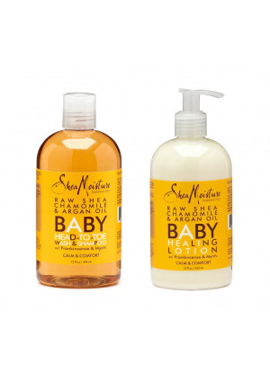Shea Moisture Raw Shea Chamomile and Argan Oil Baby Wash and Shampoo and Baby Healing Lotion (2pc Combo)
