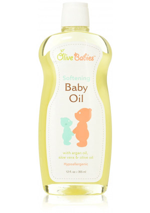 Baby Oil Multi Purpose with Argan Oil, Aloe Vera and Olive Oil 12 oz - Softening Hypoallergenic Solution for All Skin Types - Good on Men, Women and Kids