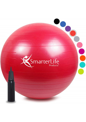 SmarterLife Exercise Ball for Yoga, Balance, Stability - Fitness, Pilates, Birthing, Therapy, Office Ball Chair, Classroom Flexible Seating - Anti Burst, No Slip, Workout Guide