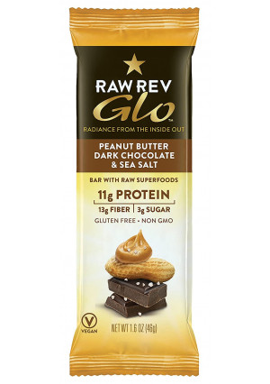 Raw Rev Glo Vegan Gluten-Free Protein Bars - Peanut Butter Dark Chocolate and Sea Salt 1.6 ounce (Pack of 12)