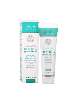 American Biotech Labs - Silver Biotics - Advanced Healing Skin Cream - Infused with SilverSol and Hyaluronic Acid - Unscented - 3.4 oz.