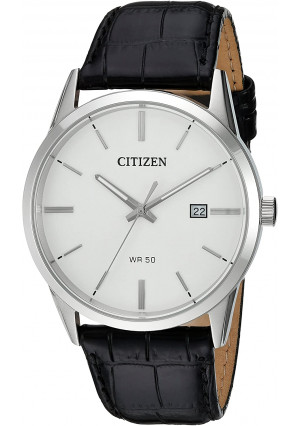 Citizen Men's Quartz Stainless Steel and Leather Casual Watch, Color:Black (Model: BI5000-01A)