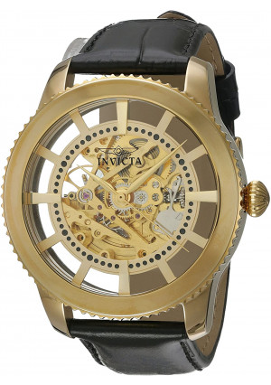 Invicta Men's 'Vintage' Automatic Stainless Steel and Leather Casual Watch, Color:Black/Gold (Model: 22571)