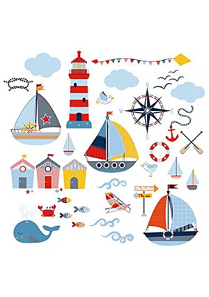 Sail Away Nursery Kids Room Decorative Peel and Stick Wall Art Sticker Decals for Babies Infants Toddlers