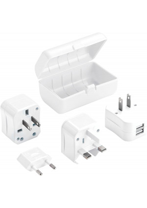 Lewis N. Clark Adapter Plug Kit W/ 2.1a Dual Usb Charger, White, One Size
