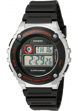 Casio Men's 'Illuminator' Quartz Resin Watch, Color:Black (Model: W-216H-1CVCF)
